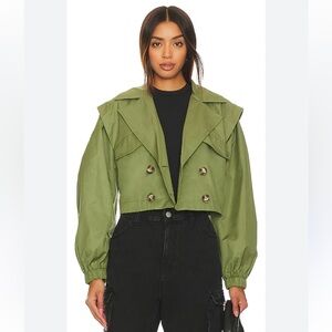 NWOT! Free People x REVOLVE Looking Glass Green Cropped Trench Coat Small Chic